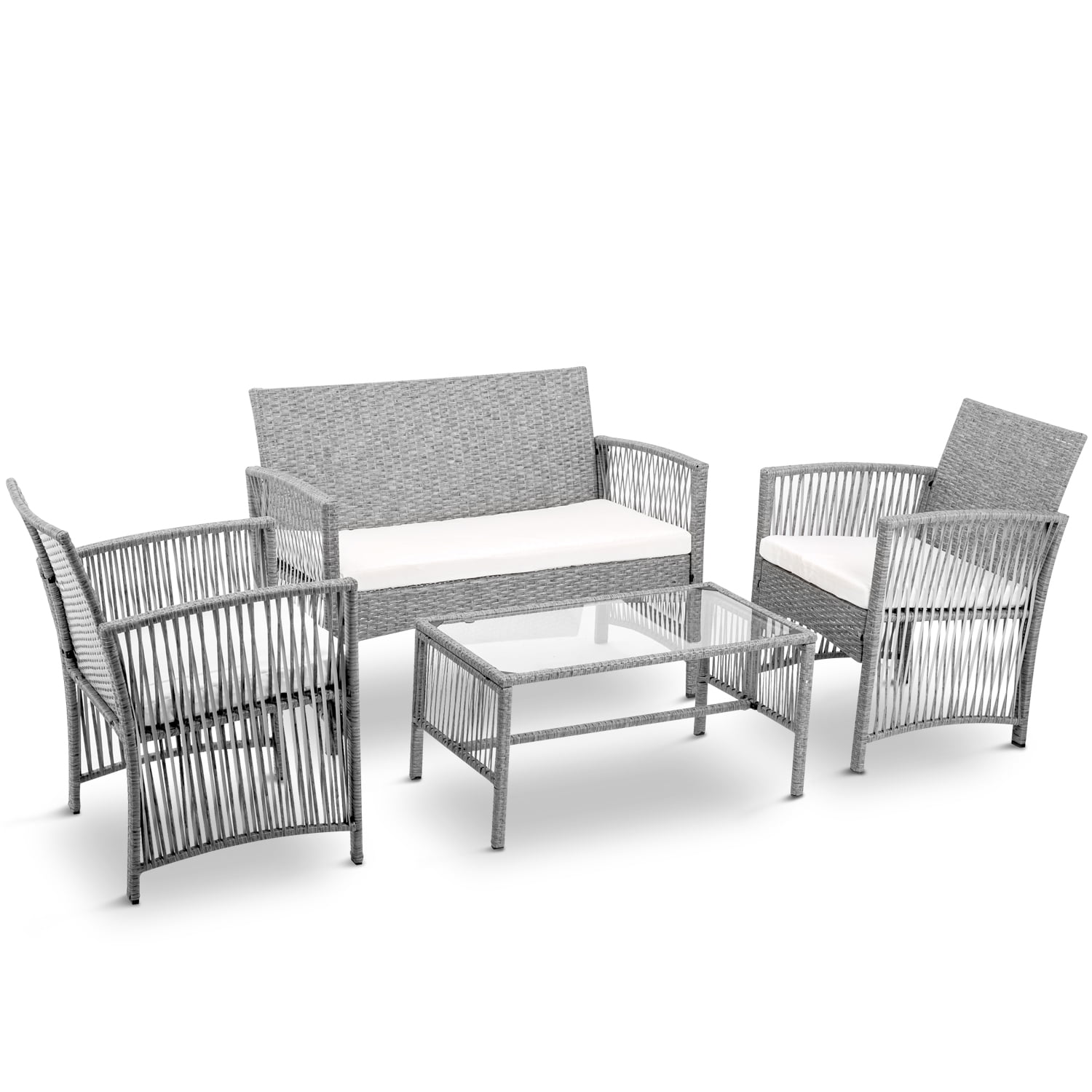 Kepooman 4 PCS Outdoor Rattan Chair & Table Set for Patio Garden, Beige Cushion Kepooman 4 PCS Outdoor Rattan Chair & Table Set for Patio Garden, Beige Cushion