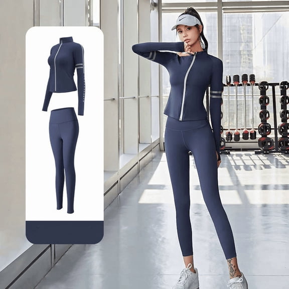 Top-kevin 2pcs Women'S Sports Suit with Sport Jacket and Joggers, Letter Print Design, Thumbholes Suitable for Running, Cycling, Fitness Activities