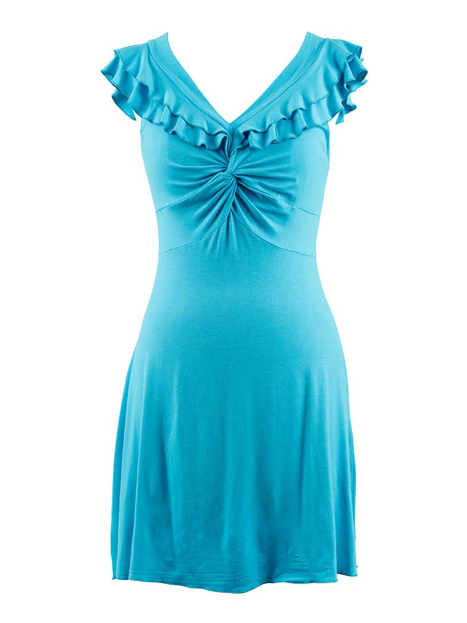 Turquoise Blue Ruffled Top V-Neck Sleeveless Casual Dress Size Large -  Walmart.com