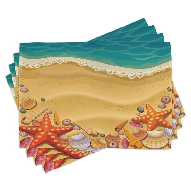 Seashells Placemats Set of 4 Seashells on the Beach Style Coastal Fun