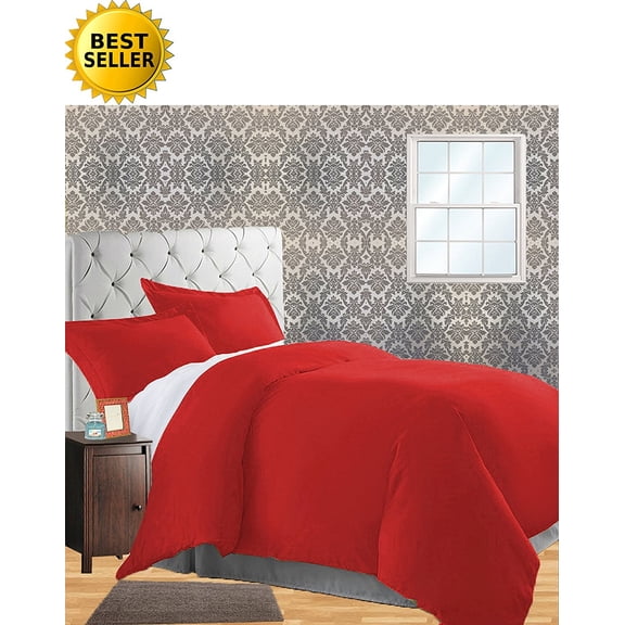 Celine Linen Wrinkle & Fade Resistant 3-Piece Duvet Cover Set - Protects and Covers your Comforter / Duvet Insert, 1500 Series LUXURIOUS 100% HypoAllergenic - Silky Soft, Full/Queen, Red