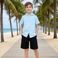 thumbnail image 6 of JYnXIANTI Toddler Boy Short Sleeve Tops Thin Button down Shirts Baby Casual Hooded T Shirts Kids Summer Beach Clothes 3-13 T, 6 of 6