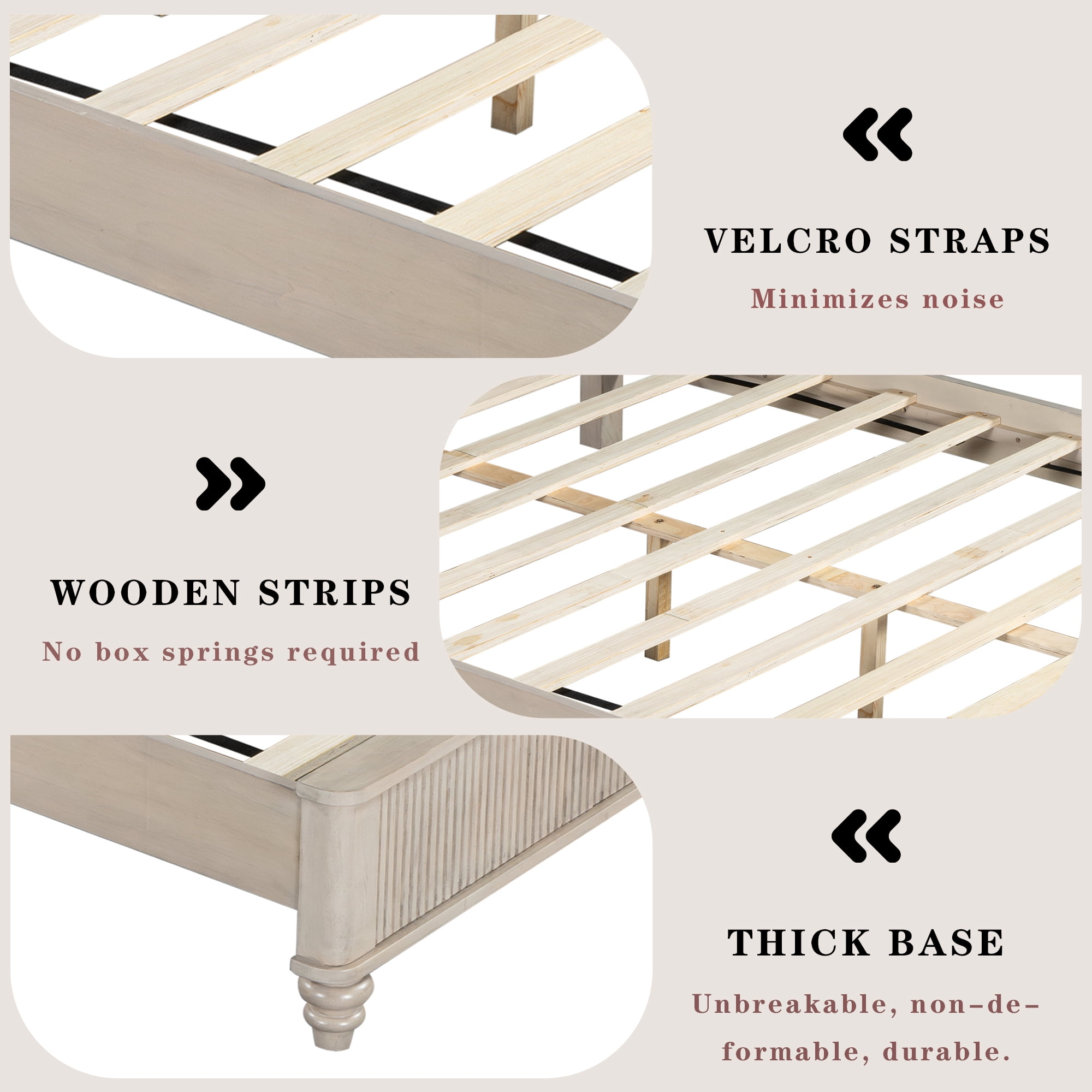 King Size Solid Wood Tall Headboard Platform Bed Frame with Headboard, No Box Spring Needed