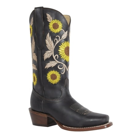 

Women s Boots Cowgirl Sunflower Genuine Leather Square Toe