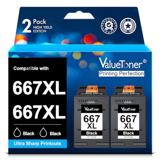 Cartucho de Tinta Valuetoner Negro Mayor Capacidad Compatible con HP 667XL para DeskJet Ink Advantag