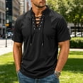 thumbnail image 2 of LODIENY Short Sleeve Shirts for Men Retro Style Lace up Tops Medieval Viking Hippie Halloween Cosplay Pirate Renaissance Costume Black M, 2 of 9
