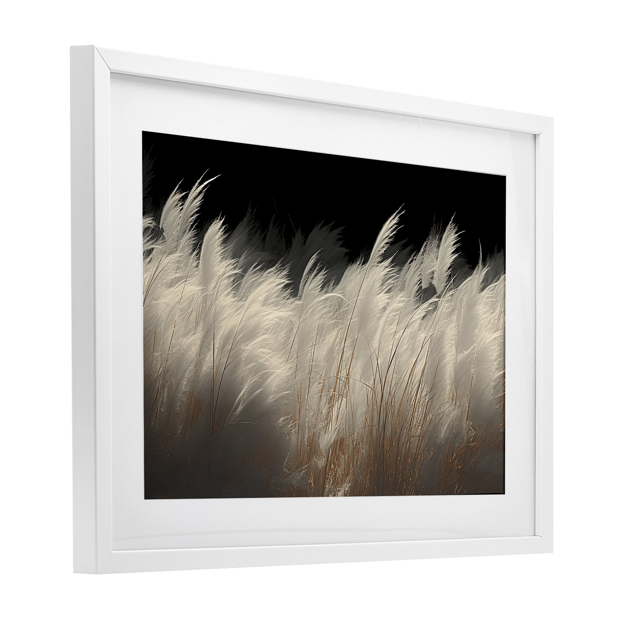 White Feathers Windblown Grasses White Framed Print Under Glass, design by Decent Exposures