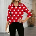 thumbnail image 2 of DxhmoneyHX Henley Blouse for Women Dressy 3/4 Sleeve Shirts Lapel V Neck Stars Print Tunic Tops Loose Fit Casual Pullover Sweatshits, 2 of 5