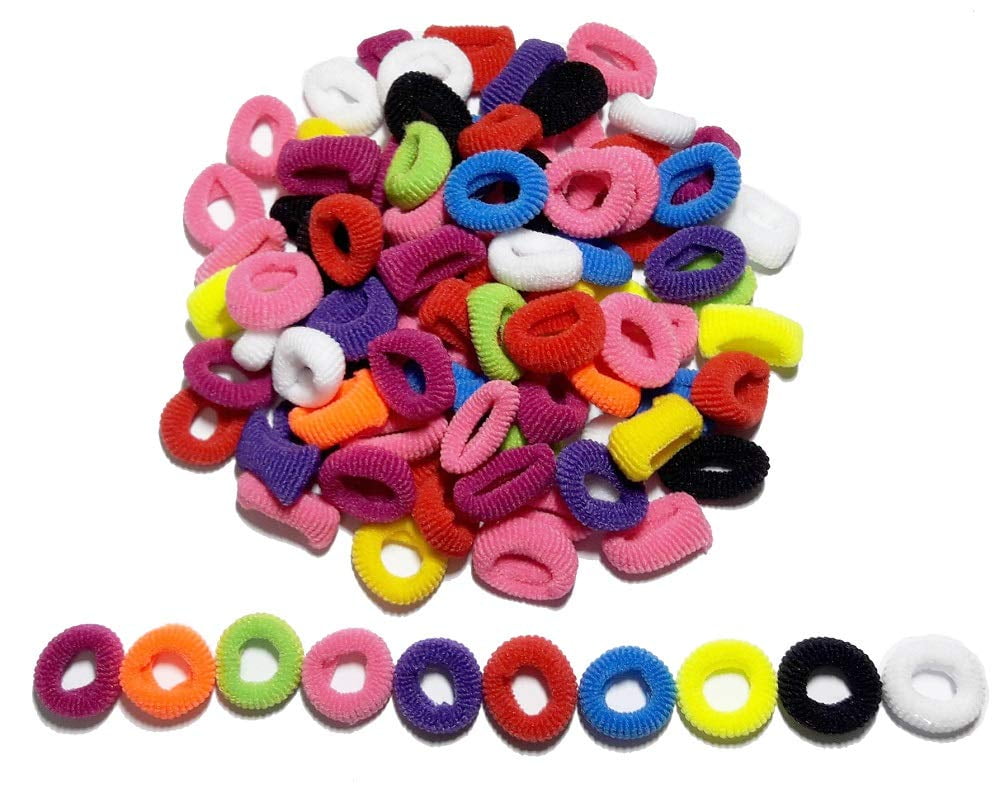 YINYUE 100Pcs 10mm Colorful l Assorted Multicolor Child Kids Hair Holders Cute Rubber Hair Band Elastics Accessories Girl Charms Tie Gum