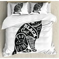 thumbnail image 1 of Modern Duvet Cover Set King Size, Black Fortune Magician Skull Cat Drawing with Part Magical Quote Artwork Image, Decorative 3 Piece Bedding Set with 2 Pillow Shams, Black and White, by Ambesonne, 1 of 3