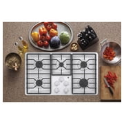 GE® 36 Built-In Gas Cooktop with Dishwasher-Safe Grate 5 Sealed Burners in White Model JGP3036DLWW