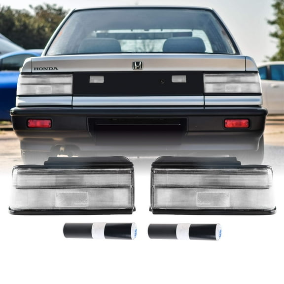 1990-1991 Honda Civic 4D Sedan JDM SiR Style All Clear Tail Light   Black Center Panel Wrap