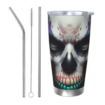 

Fuzoiu Modern Abstract Colorful Skull C Print 20oz Tumbler Stainless Steel Vacuum Insulated Car Cup Insulated Coffee Mug Travel Mug with Lid Thermal Cup for Outdoor-Straw Three-piece Set