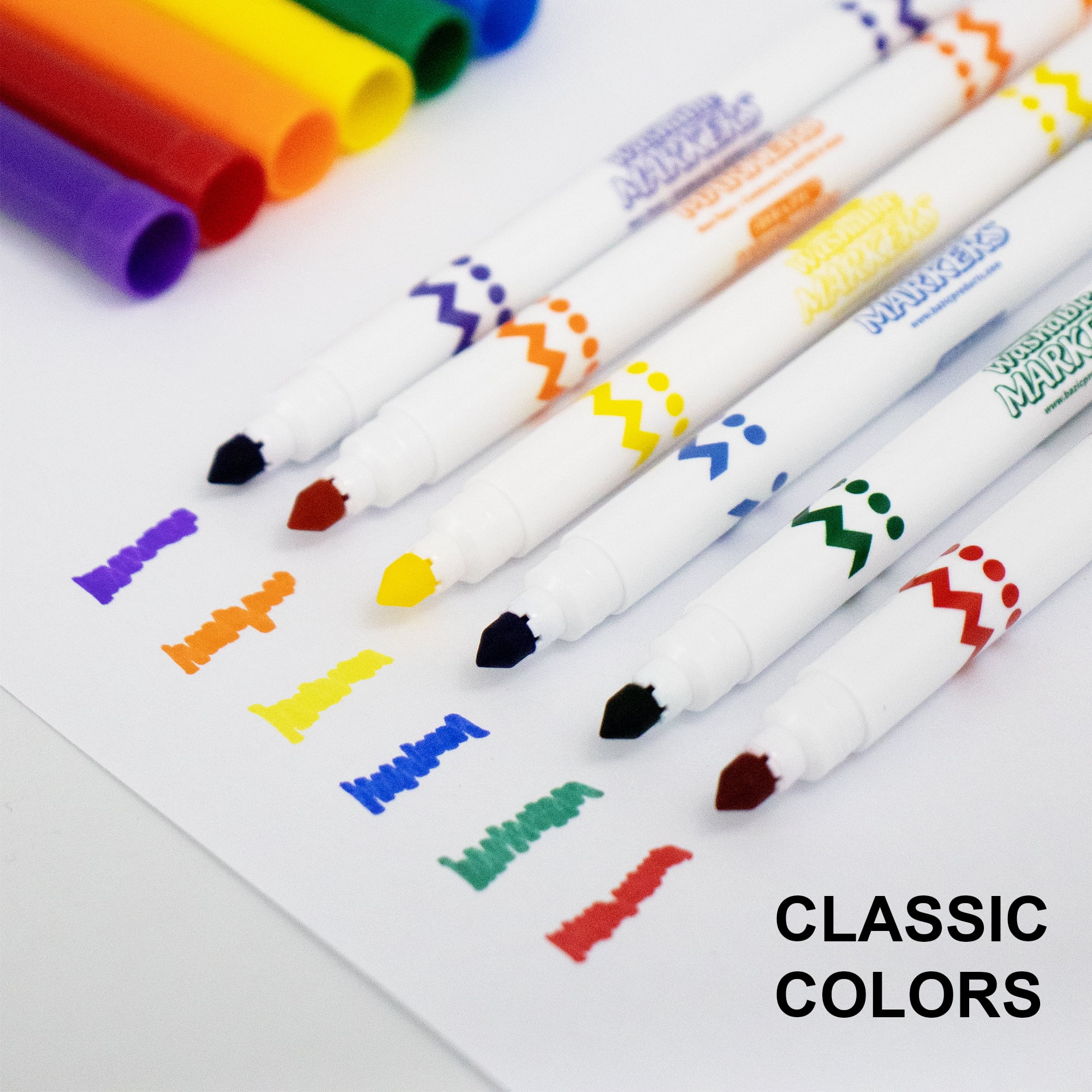 BAZIC Washable Markers Fine Line 10 Color Coloring Marker (10/Pack), 24-Packs