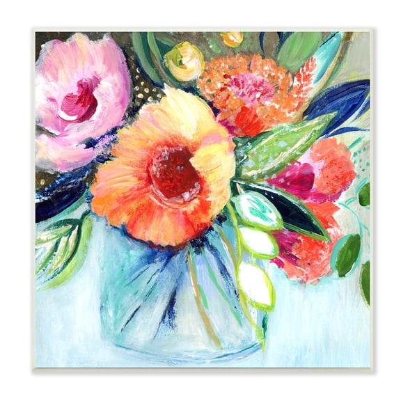 Stupell Industries Bold Flower Bloom Bouquet Blue Orange Pink Arrangement, 12 x 12,Design by Janet Tava