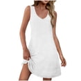 thumbnail image 2 of Nmnitkp Summer Dresses for Women 2026 Sleeveless Tank Dress Crewneck Solid Color Basic A Line Casual Short Mini Dresses with Pockets White,2XL, 2 of 7