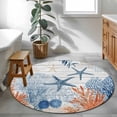 thumbnail image 4 of Summer Ocean Round Living Room Rugs 3.3 ft, Nautical Sea Orange Blue Starfish Corals Wood Grain Washable Area Rug with Non-Slip Sturdy Edge Binding Round Front Door Mat Floor Carpet for Entryway, 4 of 9