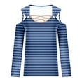 thumbnail image 5 of FAIWAD Women's Striped Long Sleeves Cold Shoulder Tops Criss Cross V Neck Fall Trendy Going out Blouse Tees, 5 of 5