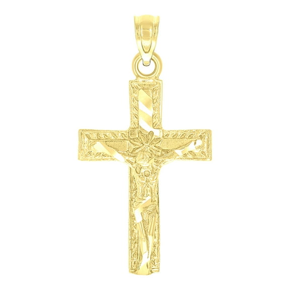 10k Yellow Gold Mens Textured Crucifix Cross Religious Charm Pendant Pendant Necklace for Men