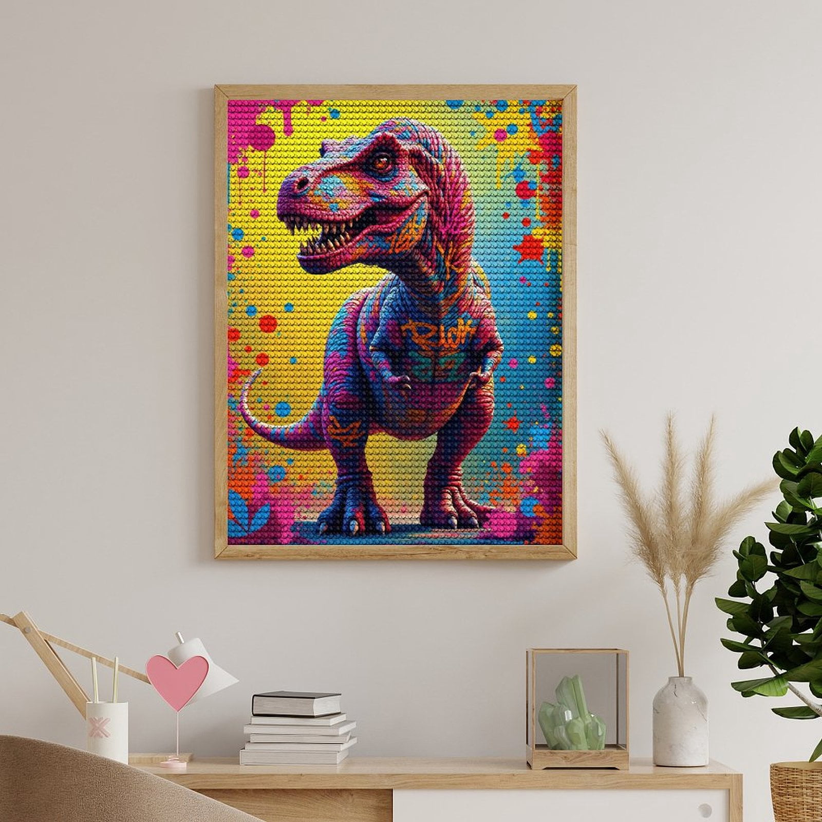 Diamond Art Kits for Adults, Colorful Graffiti Dinosaur Art 5D Diamond Painting Kits for Adults Beginners, DIY Full Drill Diamond Painting, Gem Art and Crafts 12x16