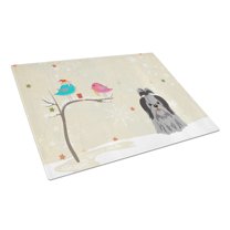 Caroline's Treasures Christmas Presents between Friends Shih Tzu Black Silver Glass Cutting Board Large