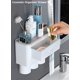 thumbnail image 3 of Kit dispensador automático de pasta de dientes con exprimidor y soporte para cepillos de dientes montado en la pared, ranura para 6 cepillos de dientes con tapa, 2 vasos magnéticos y cajón, 3 of 4