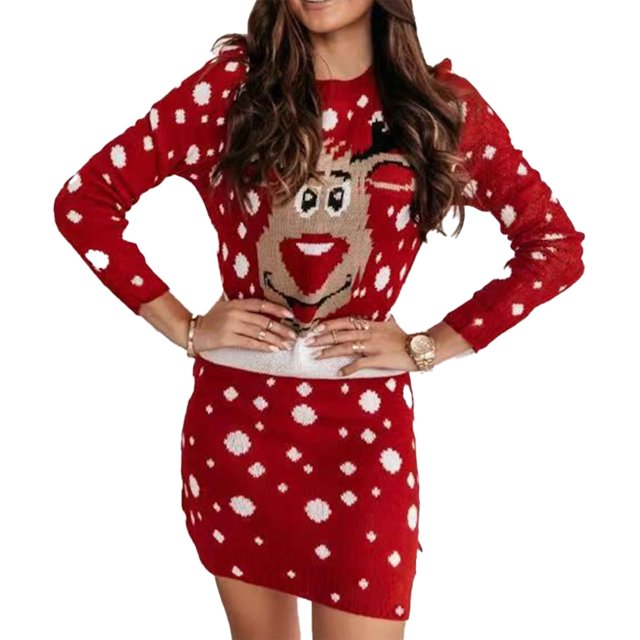 Vestido ajustado con cuello redondo y estampado navideño para mujer, suave y cómodo, rojo XXL, estilo festivo