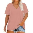 thumbnail image 2 of Pink Womens Tops Plus Size V Neck T Shirts Short Sleeve Tops Casual Summer Tshirts Loose Fit Tee Shirts for Women, 2 of 5