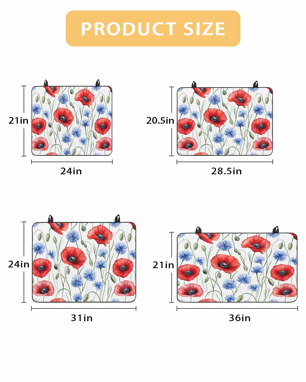 nqOlkjepod Large Induction Cooktop Protector Mat 24"x21", 4th of July Flower Stove Top Covers for Electric Stove, Patriotic Red Blue Poppy Floral Stove Burner Cover Mats, Glass Top Stove Cover