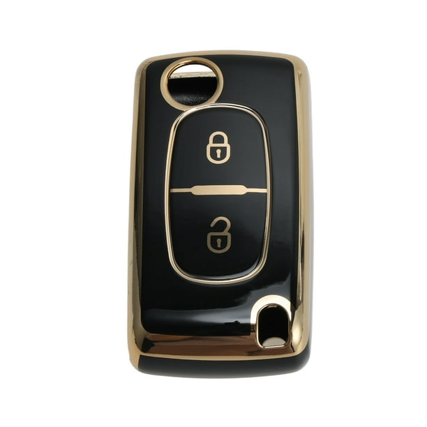 Funda de Llave de Coche de Silicona TPU Negra y Dorada Única para Peugeot 107/ para Peugeot 206/ para Peugeot 207 - Funda de Control Remoto de 2 Botones