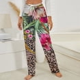 thumbnail image 3 of Tropical Flowers Leopard Print Fabric Winter Female Pants Flannel High Waist Women Pants Lady Warm Straight Leg Plush Trousers, 3 of 7