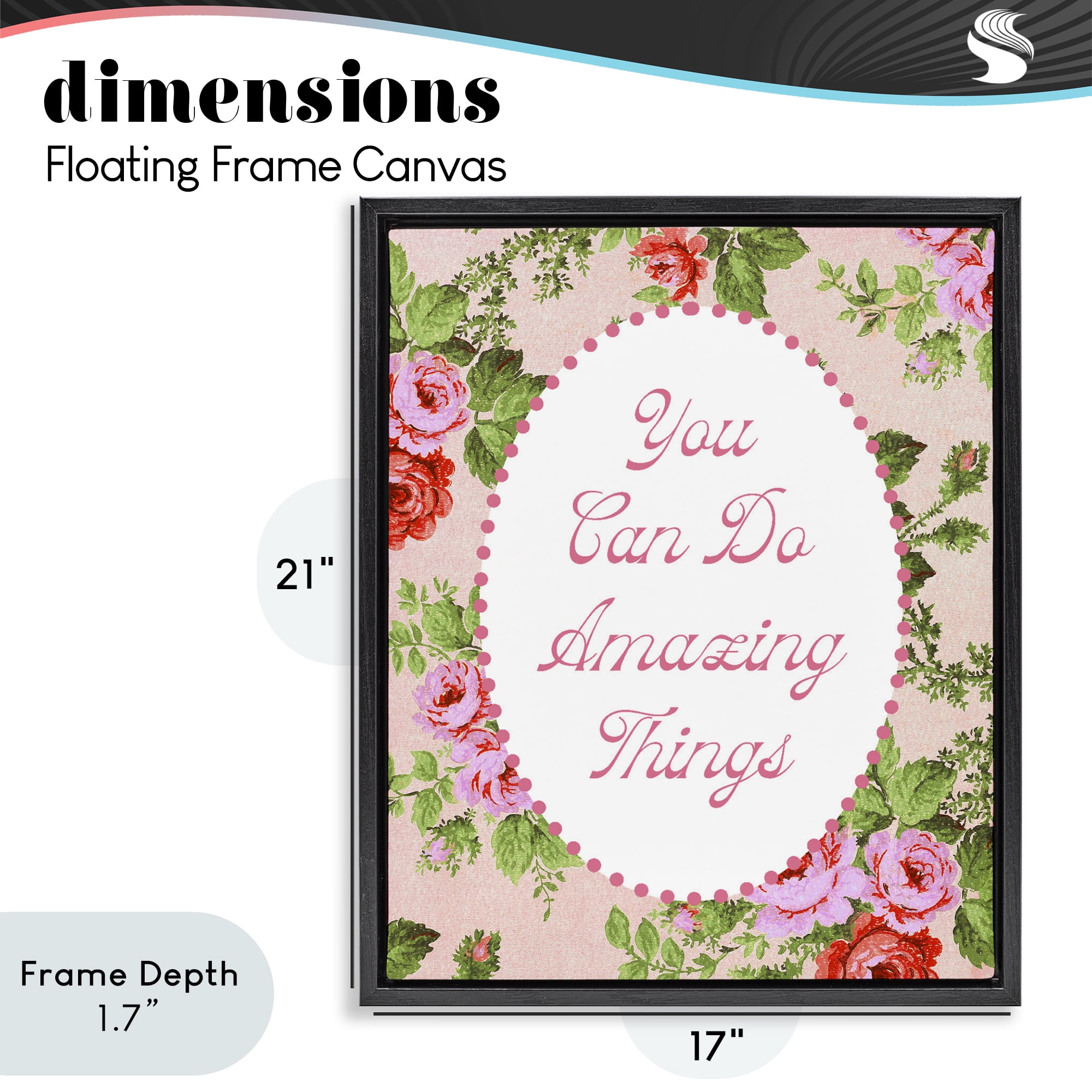 Stupell Industries You Can Do Amazing Things with Vintage Florals Black Framed Floater Canvas Wall Art, design by Lil' Rue