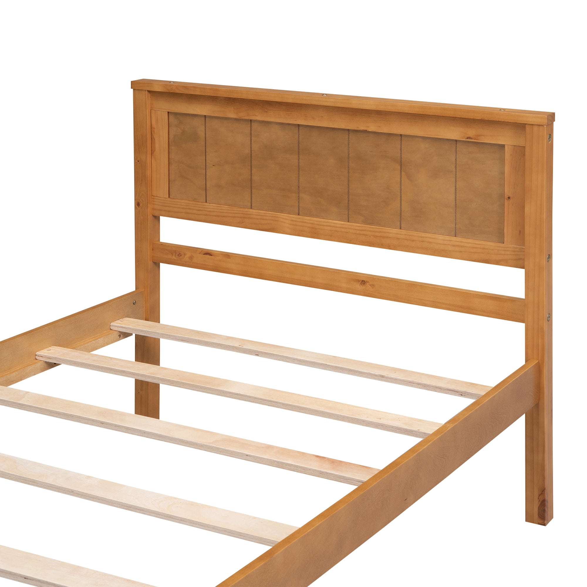 Leumius Twin Size Platform Bed Frame with Headboard, Wood Slat Support, No Box Spring Needed for Bedroom Guest Room Oak