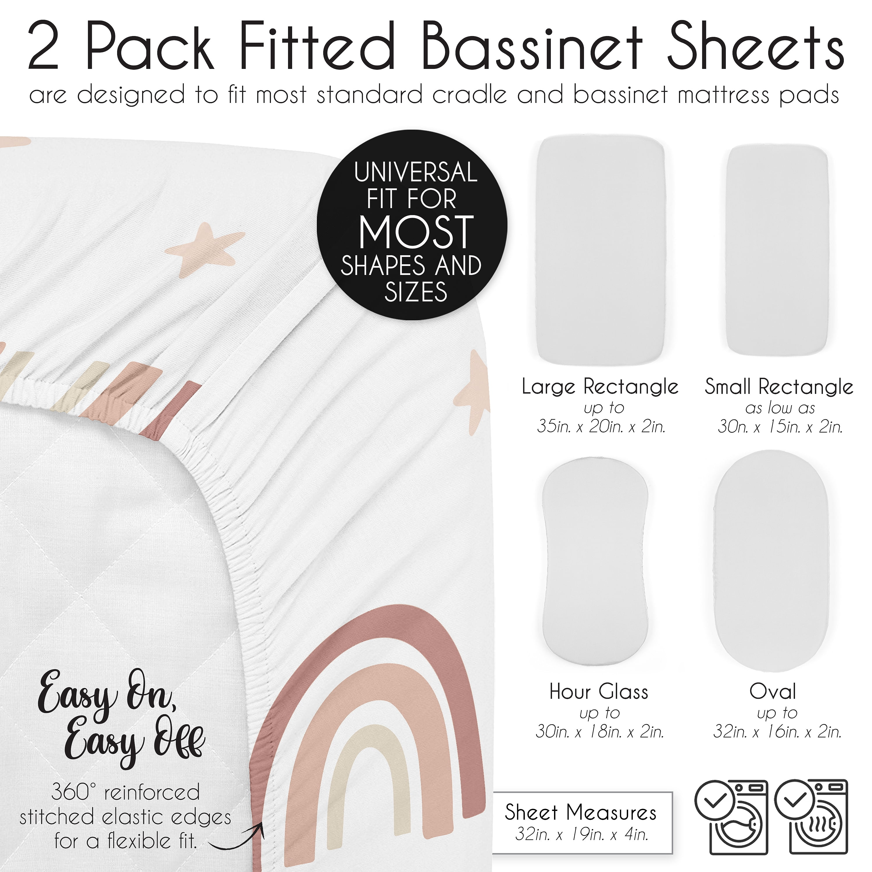 Sweet Jojo Designs Boho Rainbow Pink Yellow and Tan Baby Bassinet Fitted Sheets 2 Piece Set