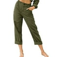 thumbnail image 2 of Mrat Full Length Pants Long Pant Ladies Casual Solid Color Pockets Buttons Elastic Waist Comfortable Straight Pants Wide Leg Pants for Famale, 2 of 5