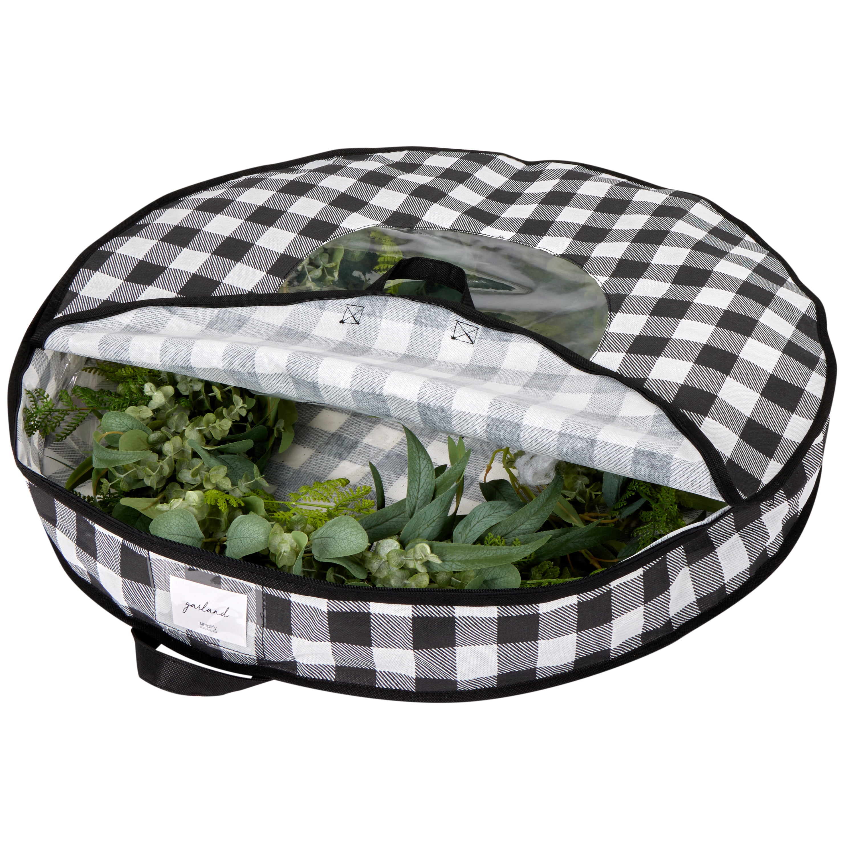 Organize It Al Set of Two Buffalo Plaid 30" Wreath Bags in Black and White