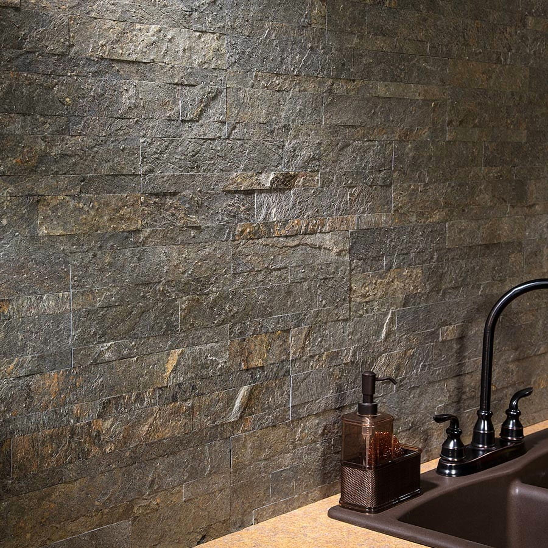 Aspect Peel and Stick Stone Overlay Kitchen Backsplash - Golden Sandstone (Approx. 15 sq ft Kit) - Easy DIY Tile Backsplash