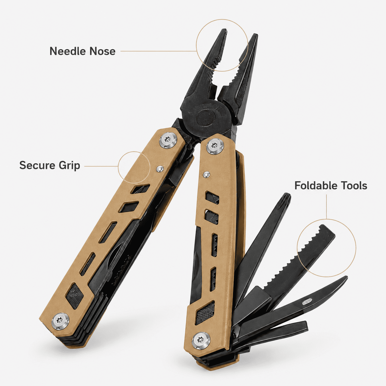 14-in-1 Multitool Pliers, Heavy Duty Stainless Steel Folding Pocket Tool for Camping, Hiking and Outdoor Survival, Compact Precision Gear with Nylon Sheath, Gunmetal Stealth Grey