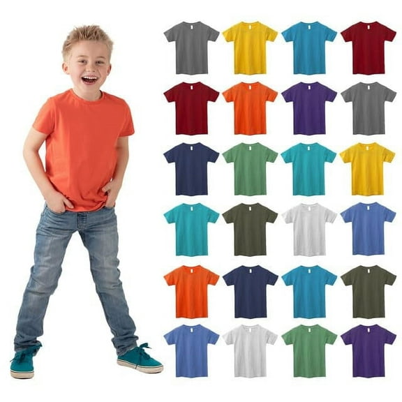 SOCKS'NBULK 24 Pack Kids Cotton Tshirts Bulk, Wholesale Unisex Children Tees, Lightweight Tshirt Packs for Boys Girls