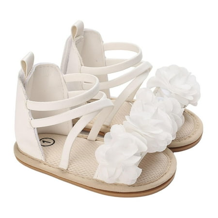 Meresysid Toddler Newborn Kids Infant Summer New Rose Shoes Baby Walking Shoes Flat Soft Soled Sandals White