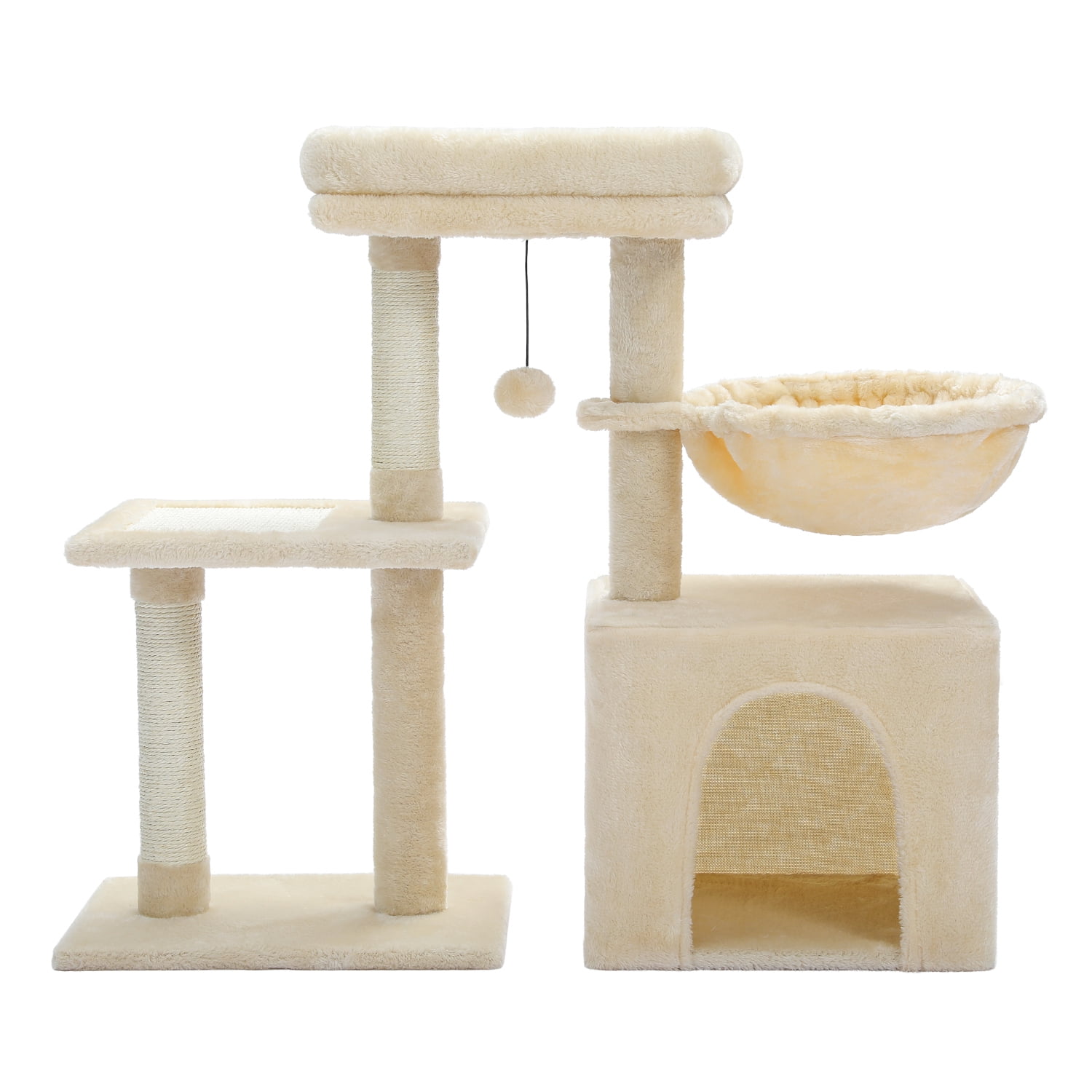 Pefilos 28" Cat Tree House for Indoor Cats, Cat Condo for Multiple Cats with Ball Activity Centre Cat Tree Tower, Beige Pefilos 28" Cat Tree House for Indoor Cats, Cat Condo for Multiple Cats with Ball Activity Centre Cat Tree Tower, Beige