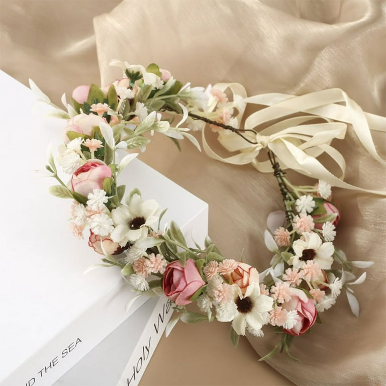 Pale Blush Pink Flower Crown Headband Wedding Head Wreath Crown