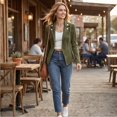 thumbnail image 5 of Sorvello Women’s Short Faux Suede Jacket Tailored Fit Notch Lapel Button Closure Structured Coat Army Green L, 5 of 6
