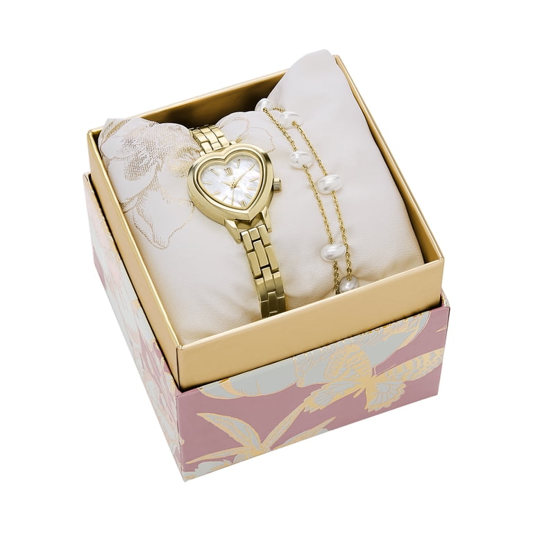 Two-Tone Heart Motif Women\'s Bracelet Watch - Silver and Gold Accents Cascade Heart Watch - Brighton main image 4
