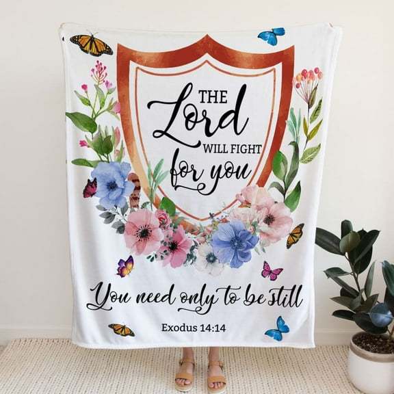 Namashops - Jesus Blanket - Bible verse blanket: Exodus 14:14 The Lord will fight for you, 30x40in Fleece Blanket