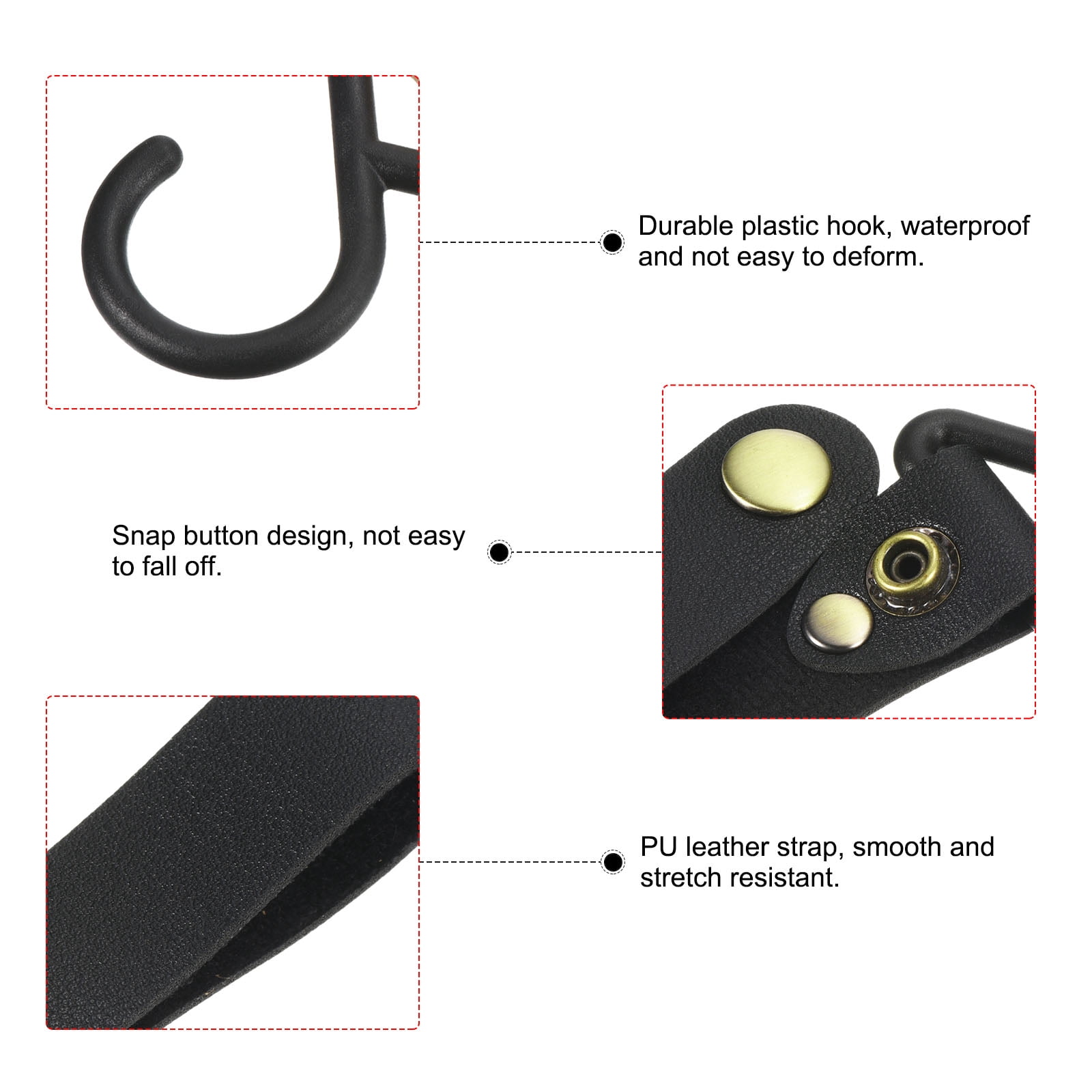 Unique Bargains PU Leather S Shelf Hooks Camping Hook Hanger Plastic Outdoor Black