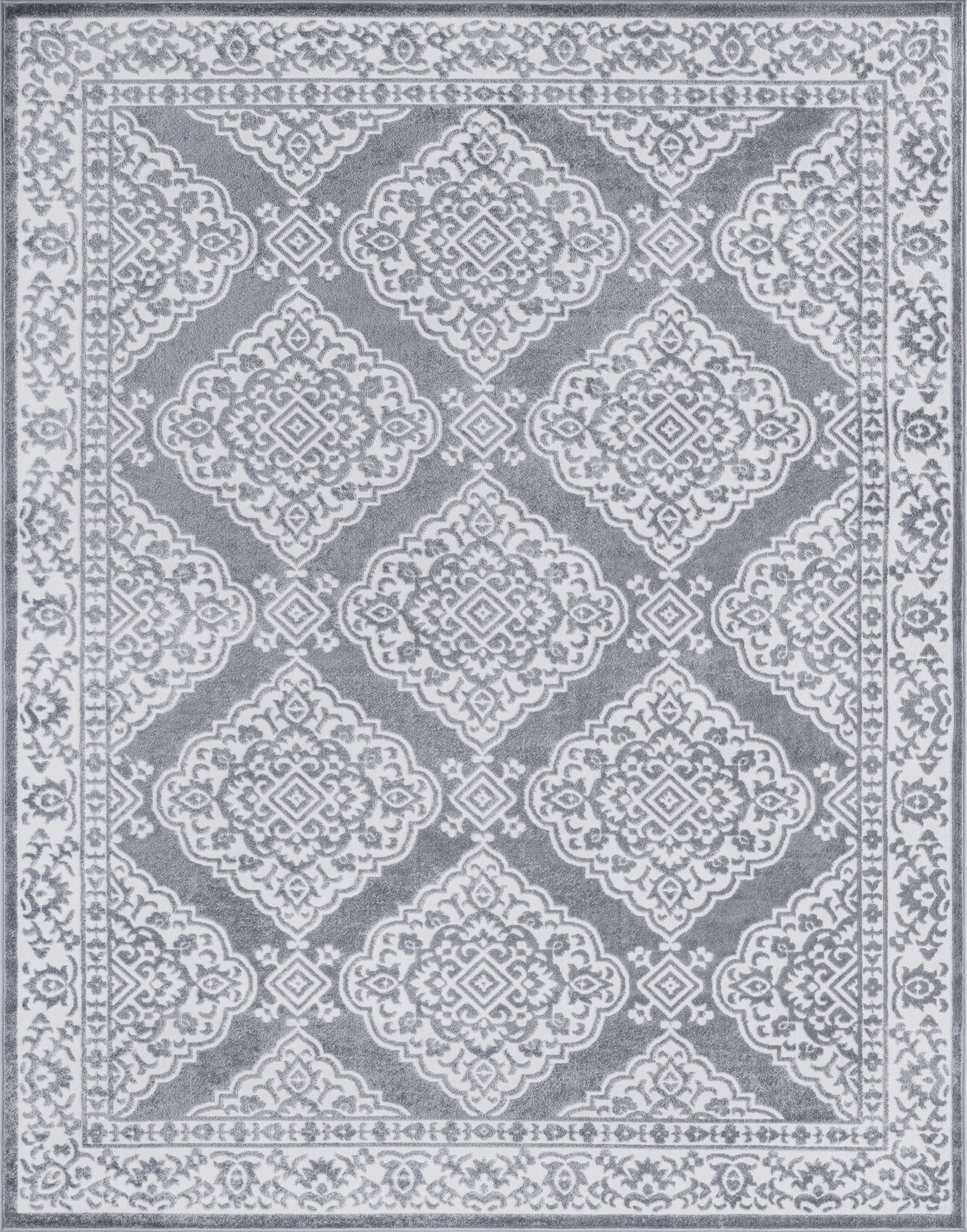 Transitional 9x12 Area Rug (8'10'' x 12'2'') Floral Gray, White Living Room Easy to Clean