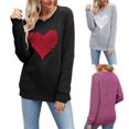 thumbnail image 2 of Winter Autumn Casual Loose Sweater for Women Crew Neck Knitted Jumpers Long Sleeve Heart Pattern Pullover Top Knitwear Purple XL, 2 of 4