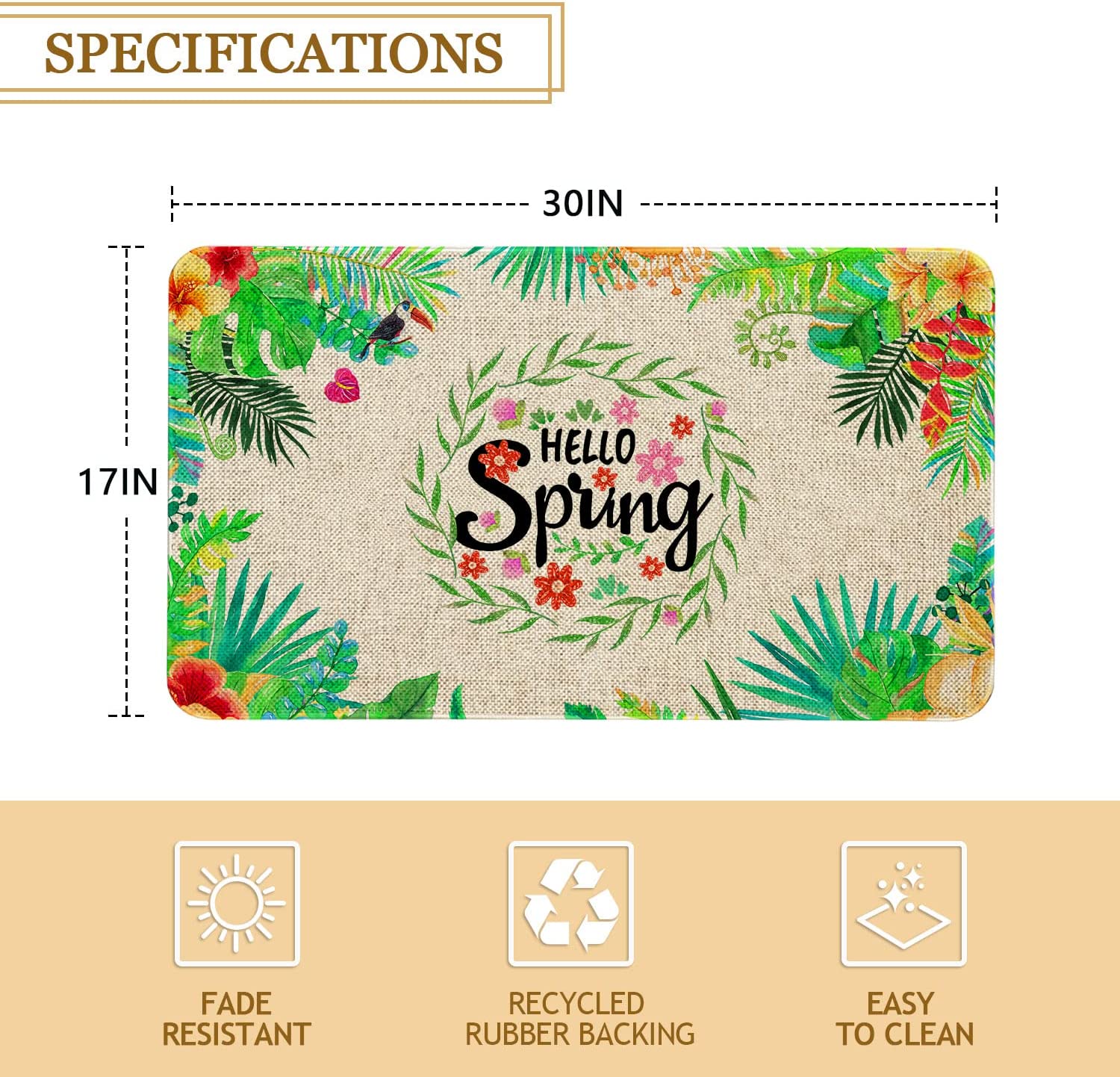 Spring Door Mat 30 X 17 Inch Hello Spring Flowers Doormat Indoor Outdoor Entrance Floor Mat Non Slip Spring Decor Rubber Mats