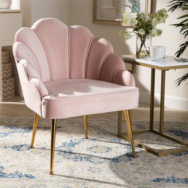 Baxton Studio Cinzia Velvet and Gold Finish Seashell Accent Chair